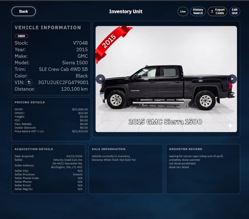 Inventory-integrated dealership website preview inside CARF
